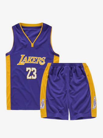 Number 23 LeBron James Men's Lakers Basketball Jersey 2 Pieces Short Sleeves Sportswear For Adults and Kids