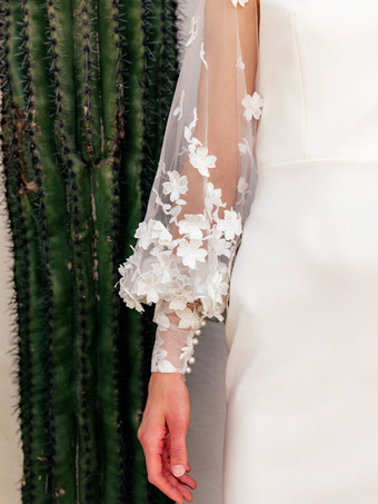 ショートウェディングドレス ジュエルネック ロングスリーブ ショートショートブライダルドレス 無料カスタマイズ