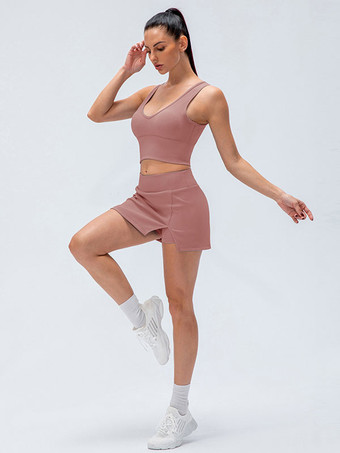 ピンクテニス スポーツ セット U ネック ノースリーブ ゴルフ アクティブウェア