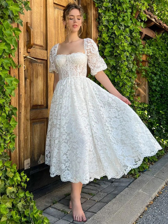 Cut Out Lace Sweetheart Neck Half Sleeves Lace Midi Dresses