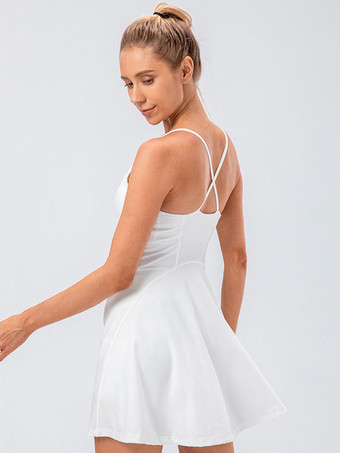 女性用テニスストラップドレスジュエルネックバックレスアクティブウェア