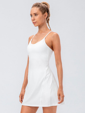 女性用テニスストラップドレスジュエルネックバックレスアクティブウェア