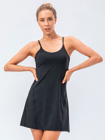 女性用テニスストラップドレスジュエルネックバックレスアクティブウェア