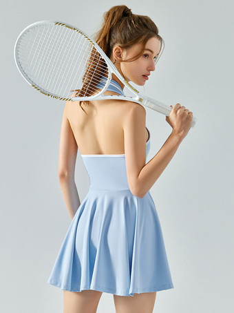 女性用テニスドレスノースリーブカラーブロックアクティブウェア