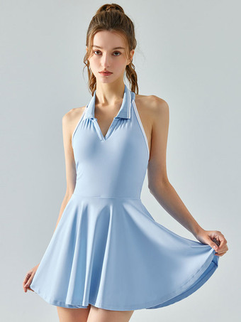 女性用テニスドレスノースリーブカラーブロックアクティブウェア