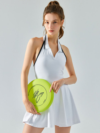 女性用テニスドレスノースリーブカラーブロックアクティブウェア