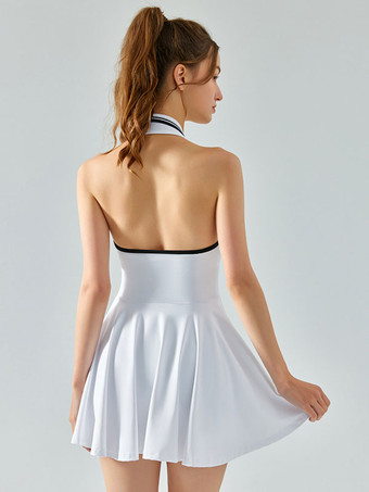 女性用テニスドレスノースリーブカラーブロックアクティブウェア