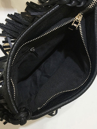 レディースバッグ コーヒーブラウン フェイクレザー 横型 クロスボディストラップ フリンジ ジッパー