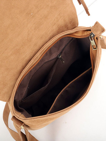 レディース バッグ カーキ フェイク スエード ラウンド 調節可能なストラップ フリンジ ジッパー