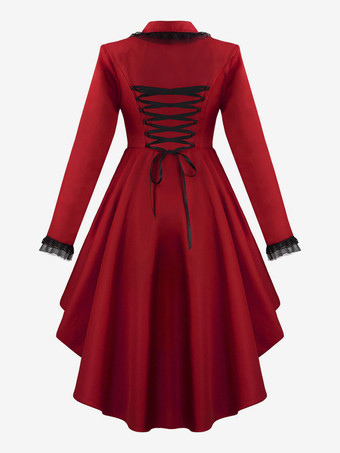 レッドレトロコスチューム女性のレースポリエステルトップオーバーコートルネサンスマリーアントワネット衣装仮面舞踏会夜会服 バーガンディ