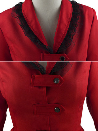 レッドレトロコスチューム女性のレースポリエステルトップオーバーコートルネサンスマリーアントワネット衣装仮面舞踏会夜会服 バーガンディ