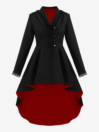 レッド＋ブラックレッドレトロコスチューム女性のレースポリエステルトップオーバーコートルネサンスマリーアントワネット衣装仮面舞踏会夜会服 バーガンディ