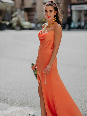 ブライドメイドドレス 弾性シルクのようなサテン Aライン スイープ ウェディングパーティードレス