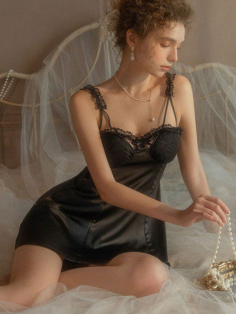 女性のためのベビードールロータスピンクレース背中の開いたシルクのようなセクシーなランジェリー