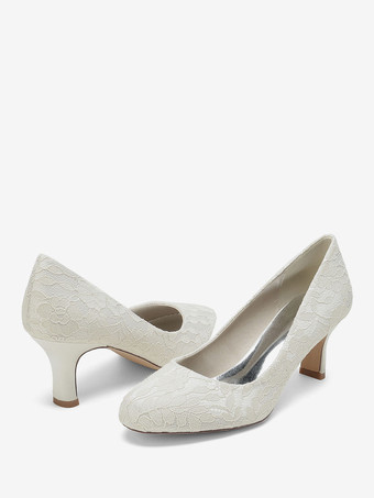 ウェディングシューズ ブライダル パンプス レース ラウンドトゥ 刺繍