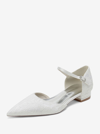 ホワイト ブライダルシューズ ブライダルフラット ポインテッドトゥ 刺繍