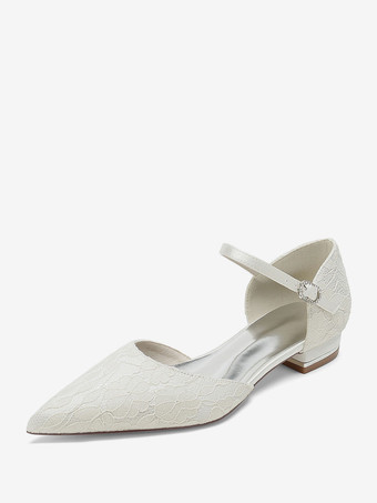 アイボリーブライダルシューズ ブライダルフラット ポインテッドトゥ 刺繍