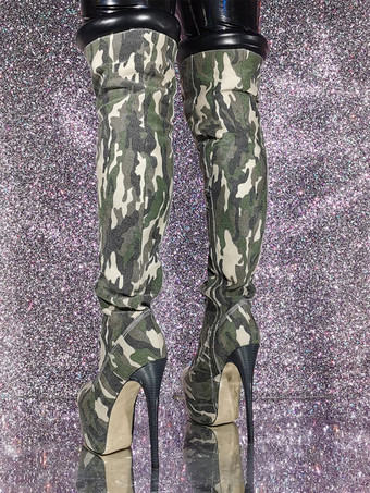 Women's Over The Knee Boots Round Toe Stiletto Heel Platform Canvas