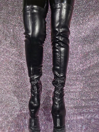 オーバーザニーブーツ セクシー ブーツ プラットフォーム ハイヒール ラウンドトゥ オーバー ザ ニー ブーツ ブラック