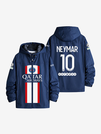 PSG ナンバー 10 ネイマール JR メンズ フード付き ジャケット ブルー ジッパー付きコート