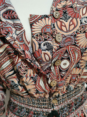 Vestido de Verano Escote en V Botones Estampados Vestido Largo de Playa Azul