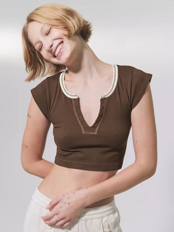 ブラウン ライトグレーキャミトップ U ネックセクシーな女性キャミソール