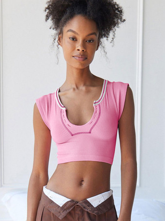 ピンクライトグレーキャミトップ U ネックセクシーな女性キャミソール