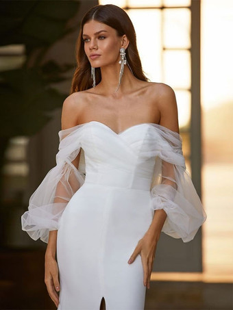 ウェディングドレススイープ長袖恋人ネックブライダルドレス無料カスタマイズ