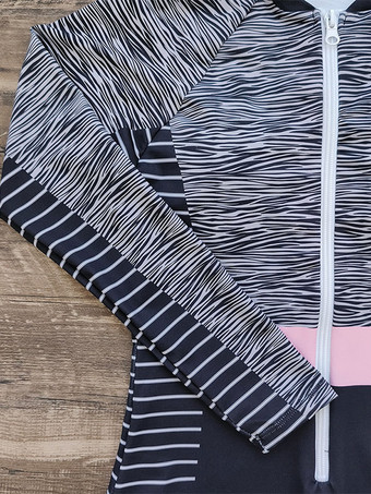 女性ワンピース水着ブラックカラーブロックジッパージュエルネックストレッチサマービーチ水着