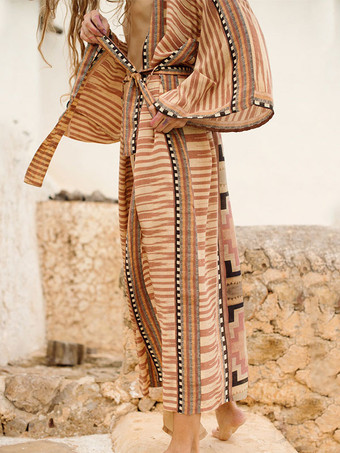 女性のためのカバーアップ アプリコット幾何学サッシュ長袖特大夏セクシーな水着