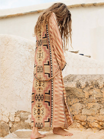 女性のためのカバーアップ アプリコット幾何学サッシュ長袖特大夏セクシーな水着