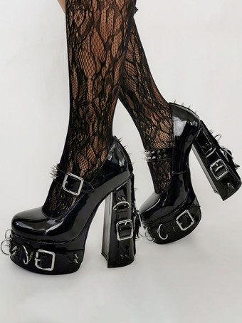 パンク スタイル ハイヒール ブラック ブクレ ディテール リベット ハイヒール