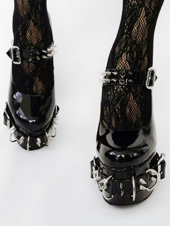 パンク スタイル ハイヒール ブラック ブクレ ディテール リベット ハイヒール