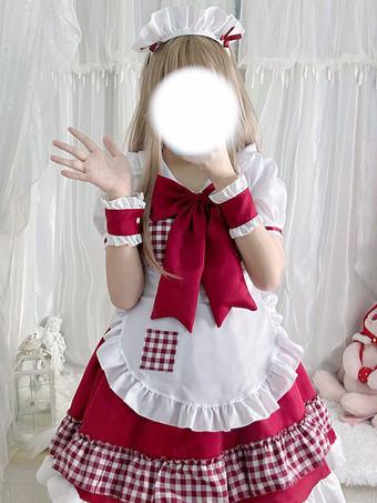 Sweet Lolita Dress Polyester Short Sleeves Ruffles Sweet Christmas Lolita Dress Milanoo