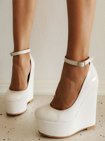 レディース ウェッジヒール セクシー シューズ ラウンドトゥ パテントレザー ウェッジ