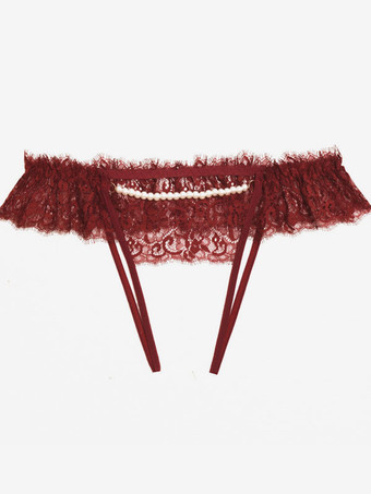 ランジェリー パンティー バーガンディ レース レース デイリー カジュアル クロッチレス セクシー 大人用 パンティー