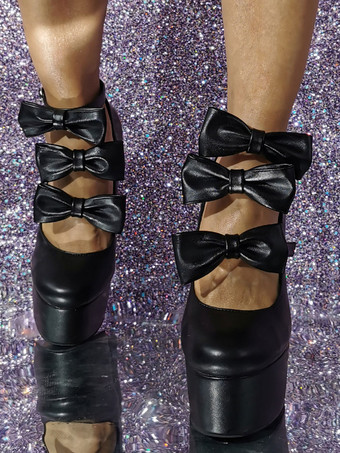 女性のセクシーなハイヒール リボン プラットフォーム ブロック ヒール