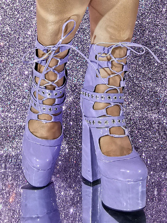 女性のセクシーなハイヒール バックル PU カットアウト ブロック ヒール ブーティ