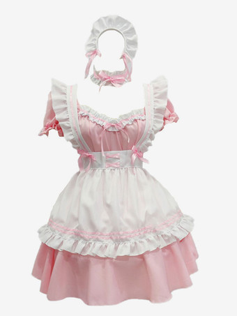 ピンクスイートロリータドレス ポリエステル半袖ドレス