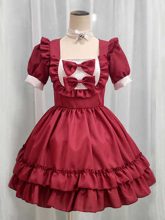 Süßes Lolita-Kleid aus Polyester mit kurzen Ärmeln
