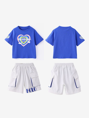 ヒップホップ ダンス衣装 子供 ブルー メンズ ダンサー トップ パンツ セット ポリエステル ストリート ダンス衣装