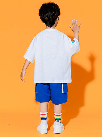 ヒップホップ ダンス衣装 子供 ブルー メンズ ダンサー トップ パンツ セット ポリエステル ストリート ダンス衣装