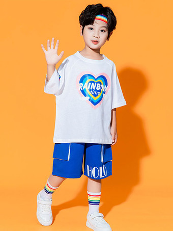 ヒップホップ ダンス衣装 子供 ブルー メンズ ダンサー トップ パンツ セット ポリエステル ストリート ダンス衣装