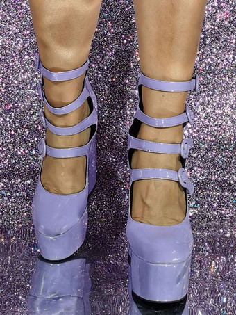 ピンク ハイヒール プラットフォーム バックル ディテール カットアウト ブロック ヒール ブーティ