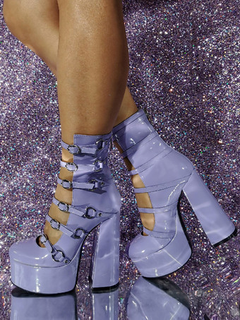 Pinl セクシーなハイヒール ブーティ プラットフォーム バックル ディテール ブロック ヒール