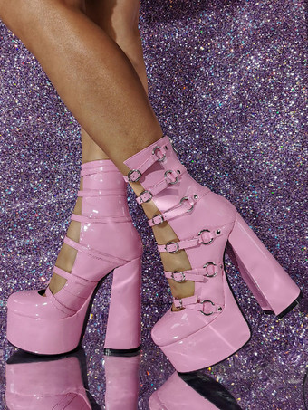 Pinl セクシーなハイヒール ブーティ プラットフォーム バックル ディテール ブロック ヒール