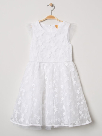 アイボリー半袖レース甘い結婚式フラワーガールドレス子供パーティードレス