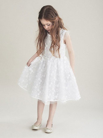 アイボリーアイボリー半袖レース甘い結婚式フラワーガールドレス子供パーティードレス