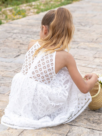 アイボリー スイート ノースリーブ レース キッズ ソーシャル パーティー フラワー ガール ドレス