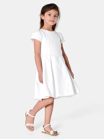 アイボリーかわいい半袖ウェディングフラワーガールドレスフォーマルパーティードレス